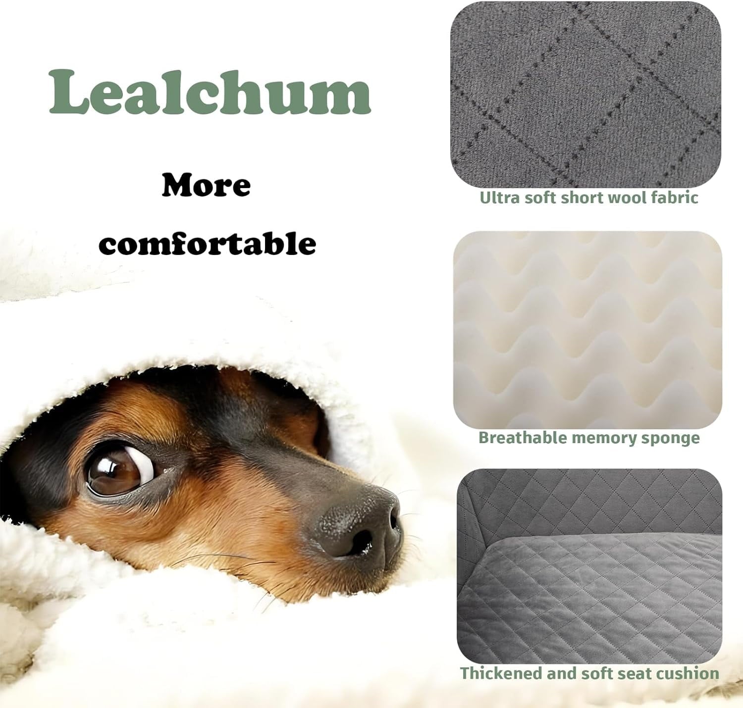 Lealchum Dog Car Seat Up to 55lb, Car Dog Bed for 2 Small Dogs, Pet Car Seat (Black/Grey, Large)