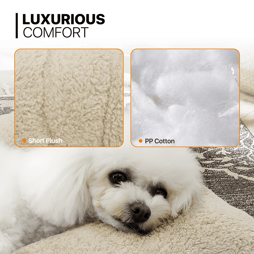MoNiBloom Medium Pet Bed, 28" Short Plush Washable-Rectangle (Beige)