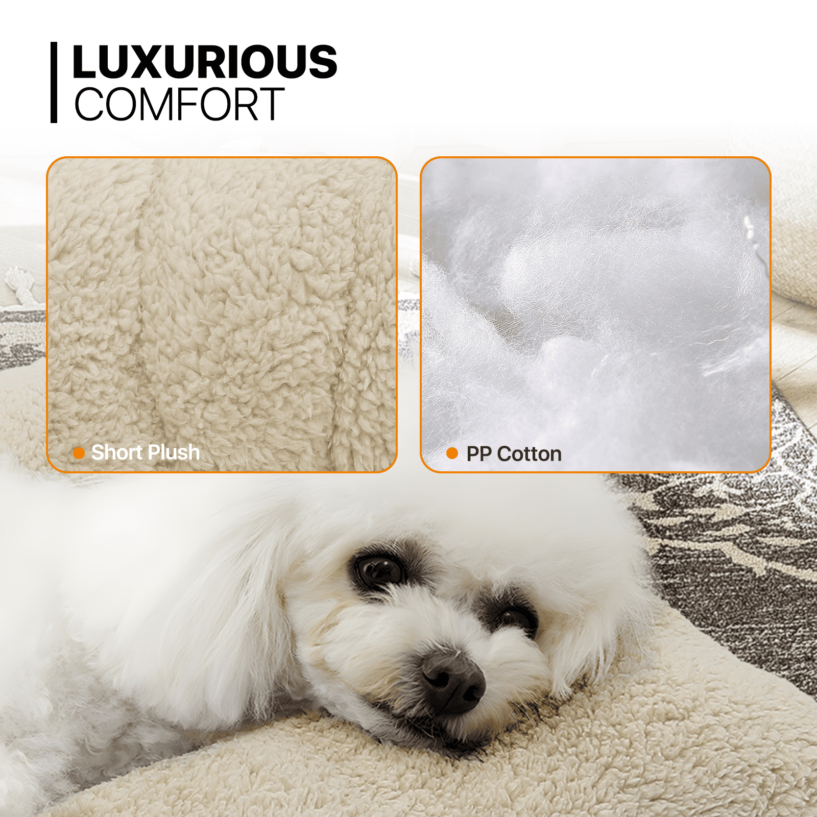 MoNiBloom Medium Pet Bed, 28" Short Plush Washable-Rectangle (Beige)
