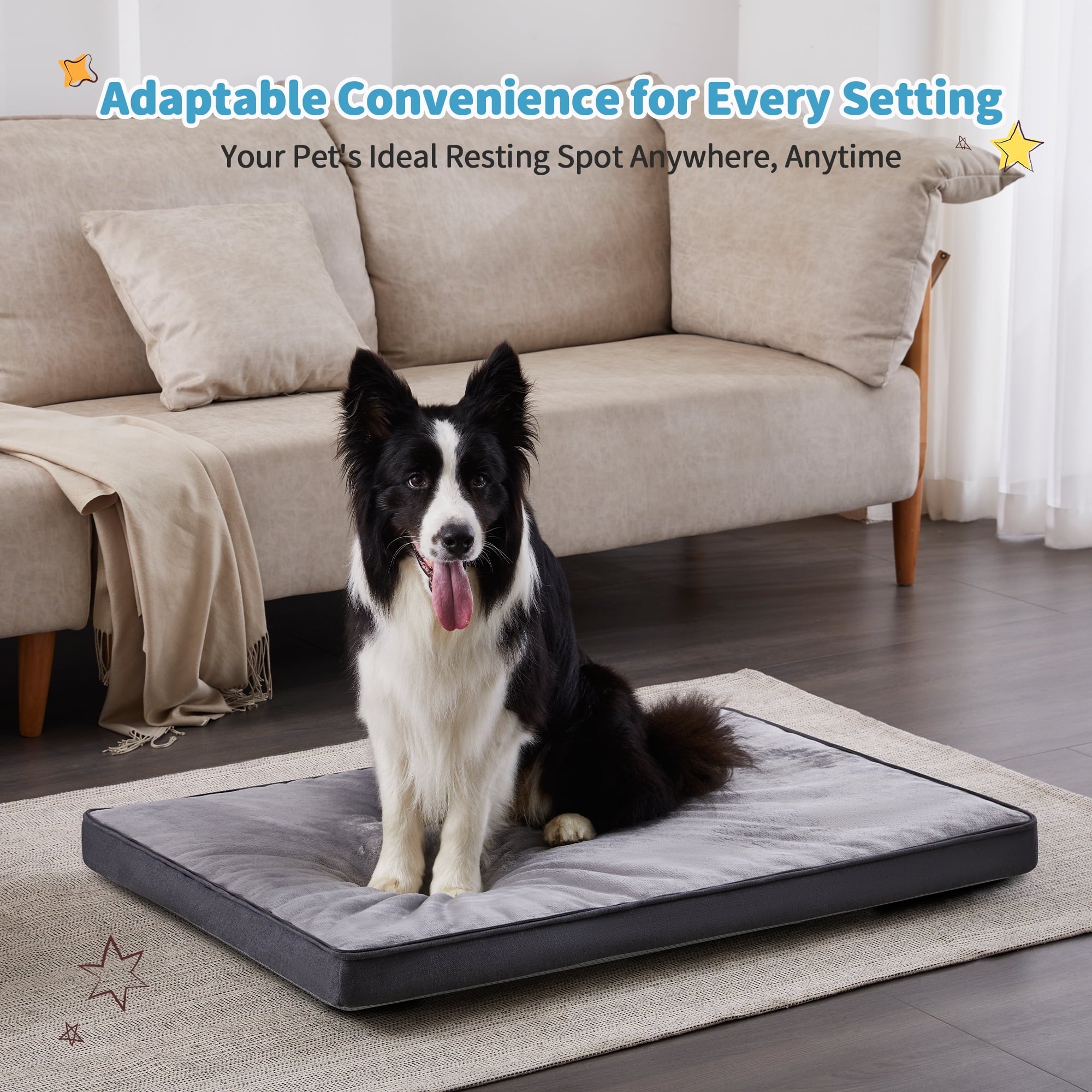 Large 2-in-1 Pet Bed with Removable Waterproof Washable Covers, Gray