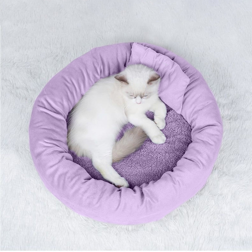 Calming Cat Beds with Pillow for Small Medium Dogs and Cats, Round Dog Puppy Cuddler Cozy Bed, Washable Fluffy Plush Pet Bed Thickened Dog Kennel Mat for Puppy Sleeping, S 40CM