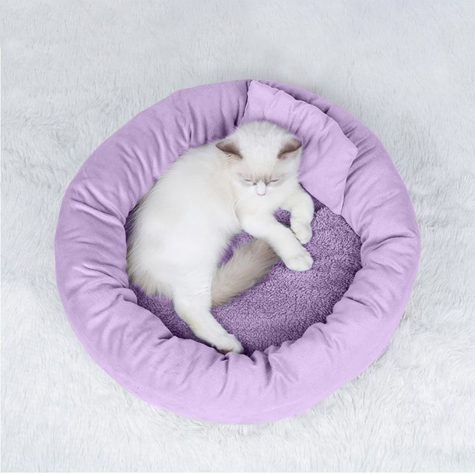 Calming Cat Beds with Pillow for Small Medium Dogs and Cats, Round Dog Puppy Cuddler Cozy Bed, Washable Fluffy Plush Pet Bed Thickened Dog Kennel Mat for Puppy Sleeping, S 40CM