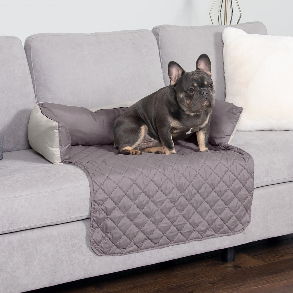 FurHaven Sofa Buddy Medium Reversible Pet Bed with Cushion Anchors, Gray