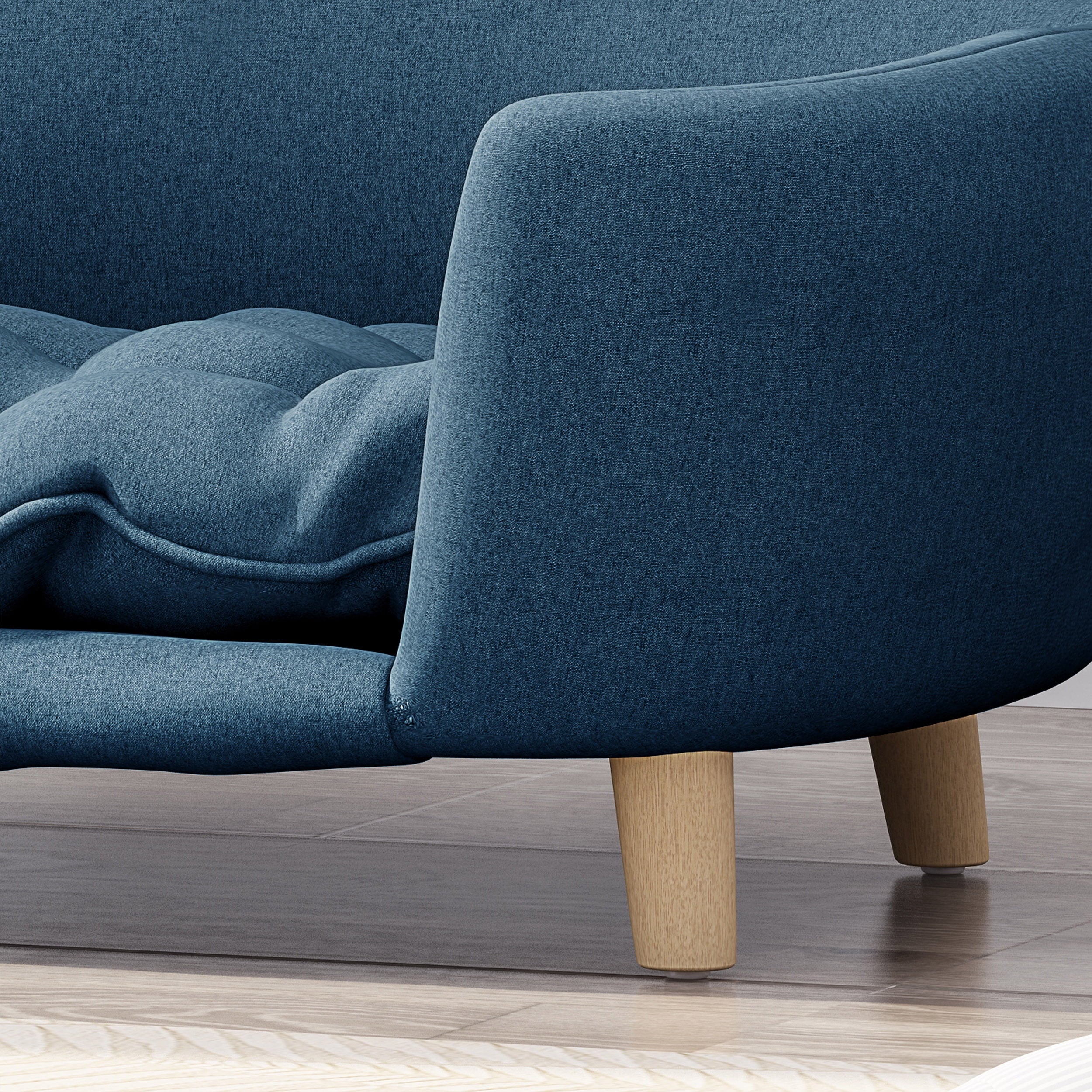 Noble House Jeffery Mid Century Small Plush Pet Bed, Navy Blue and Natural Finish