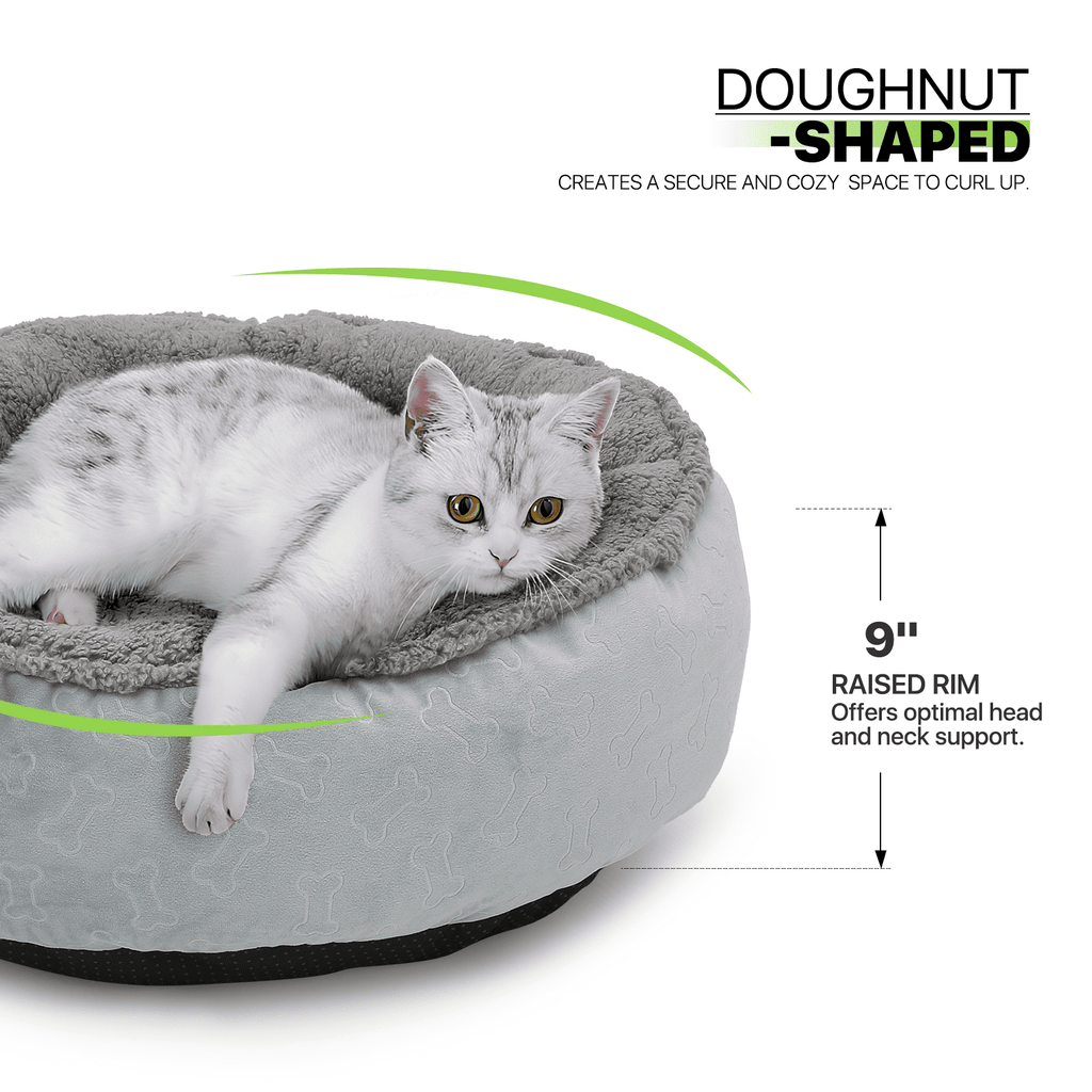 Magshion Calming Donut Dog Bed for Small to Large Dogs, Cat & Puppy Bed: Anti Stability, Luxurious Comfort, Cozy Soft Short Plush Round Pet Bed, Dark Gray