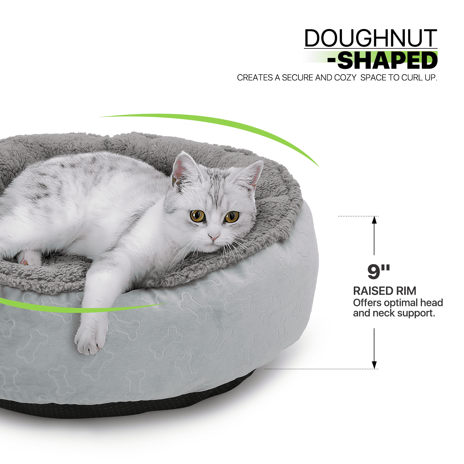 Magshion Calming Donut Dog Bed for Small to Large Dogs, Cat & Puppy Bed: Anti Stability, Luxurious Comfort, Cozy Soft Short Plush Round Pet Bed, Dark Gray