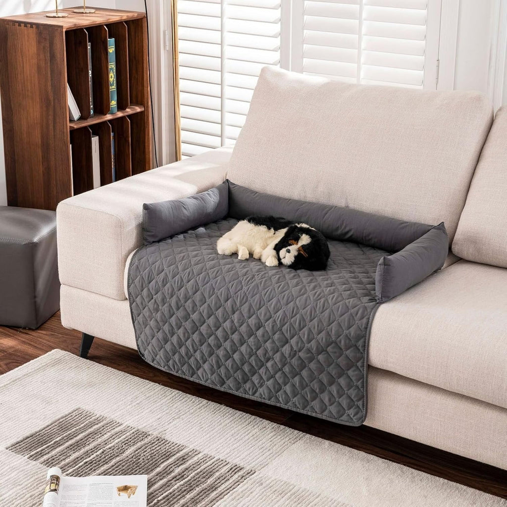 Calming Dog Bed Mat for Couch, Calming Dog Couch Bed with 3 Side Dog Pillow for Cat Dog Sofa. 30 x 30 x 5.2 inch Dog Beds