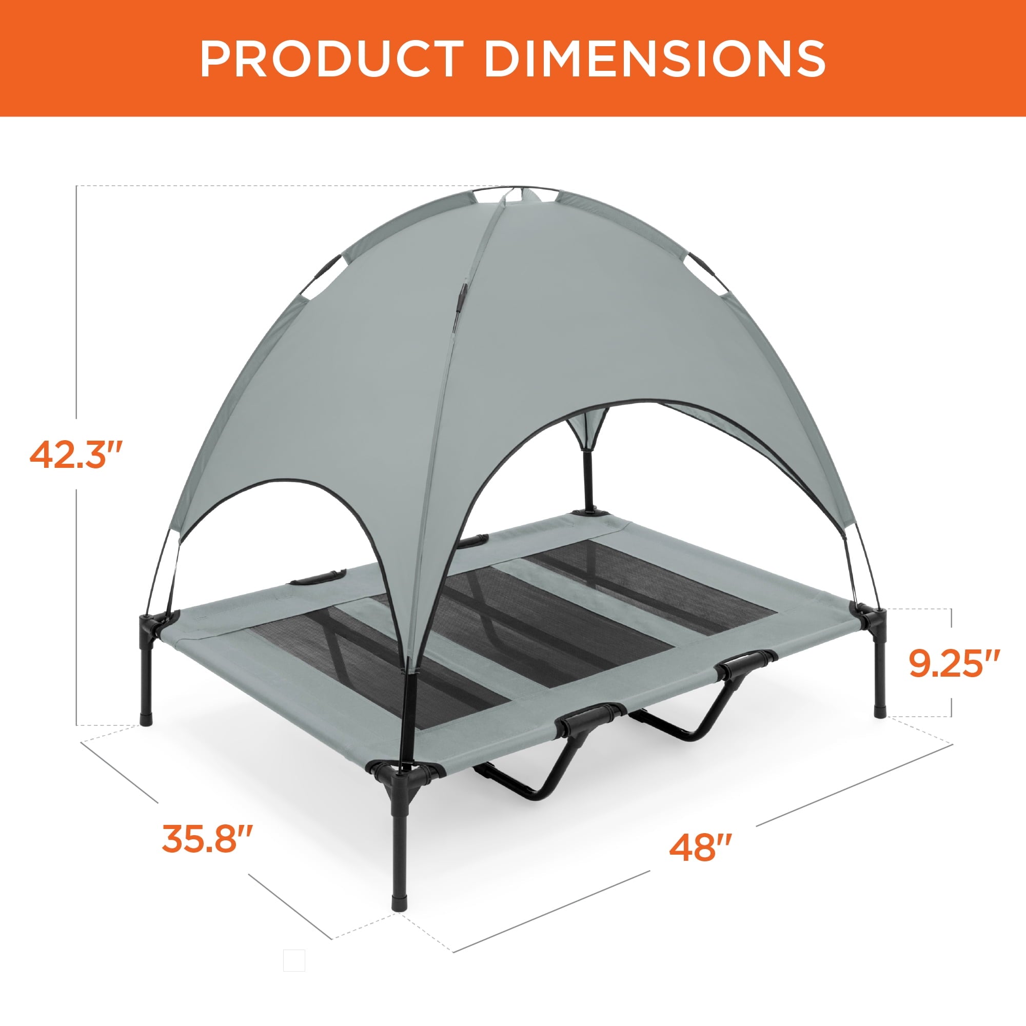 Best Choice Products 48in Elevated Cooling Dog Bed, Outdoor Raised Mesh Pet Cot w/ Removable Canopy, Carrying Bag - Gray