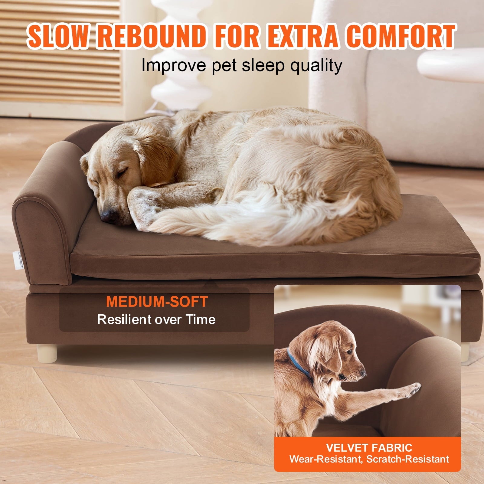 KFFKFF Pet Sofa Dog Couch for Large-Sized Dogs Dog Cat Sofa Bed 110 lbs Brown