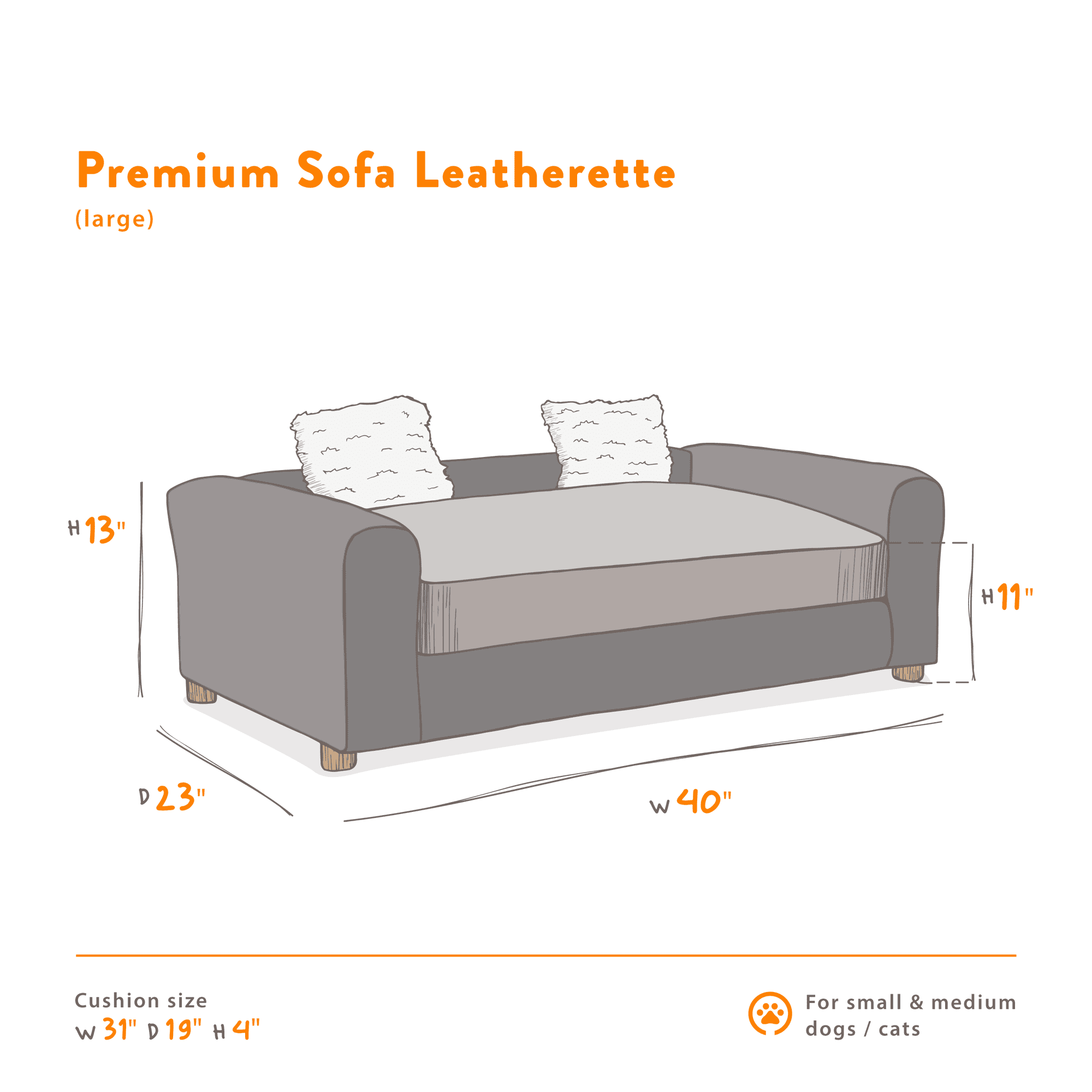 Moots Premium Leatherette Pets Sofa Charcoal, Large