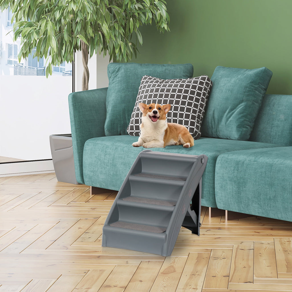 ZENSTYLE Pet Dog Foldable Stairs 4 Steps for High Bed with Non-slip Pad for Indoor Outdoor