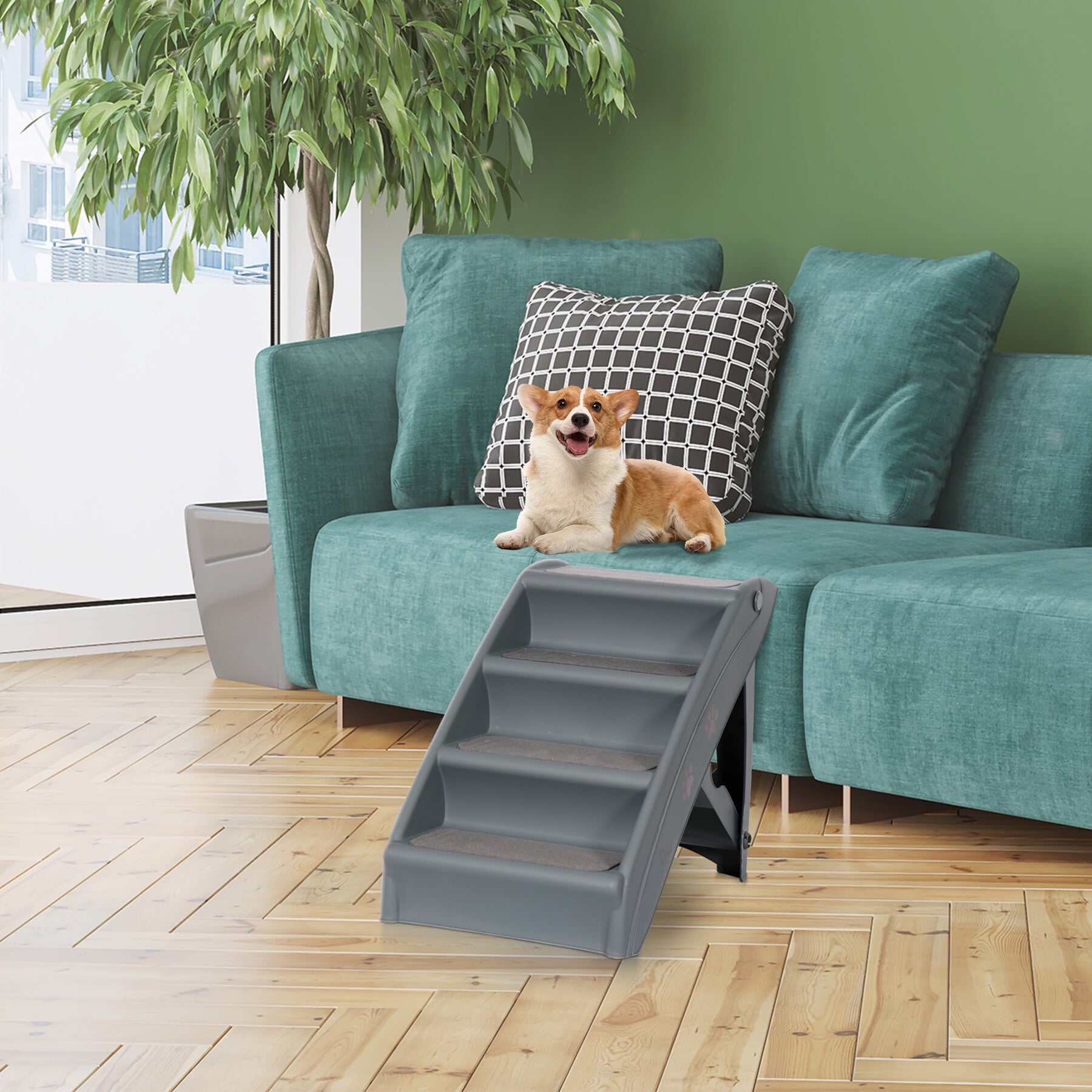 ZENSTYLE Pet Dog Foldable Stairs 4 Steps for High Bed with Non-slip Pad for Indoor Outdoor