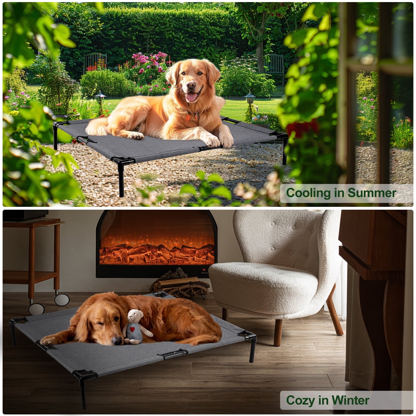Reyox Cooling Elevated Dog Bed for Large Dogs,Large Raised Dog Bed with Breathable Mesh,Washable Chew Proof Dog Cot