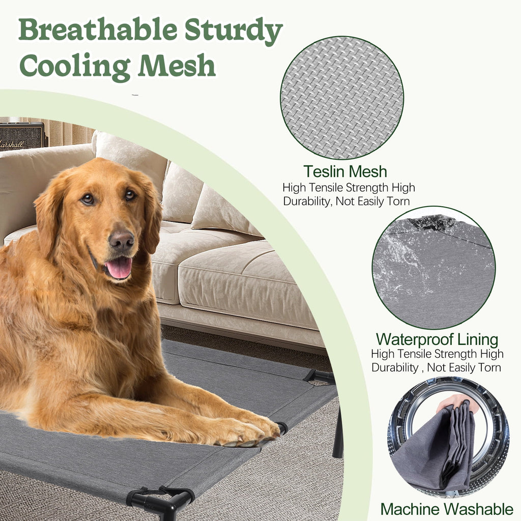 Reyox Cooling Elevated Dog Bed for Large Dogs,Large Raised Dog Bed with Breathable Mesh,Washable Chew Proof Dog Cot