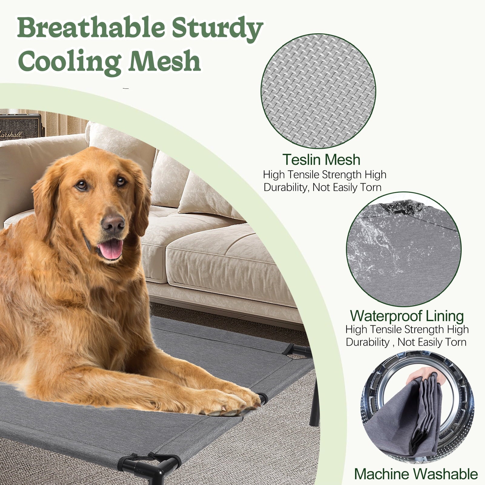 Reyox Cooling Elevated Dog Bed for Large Dogs,Large Raised Dog Bed with Breathable Mesh,Washable Chew Proof Dog Cot
