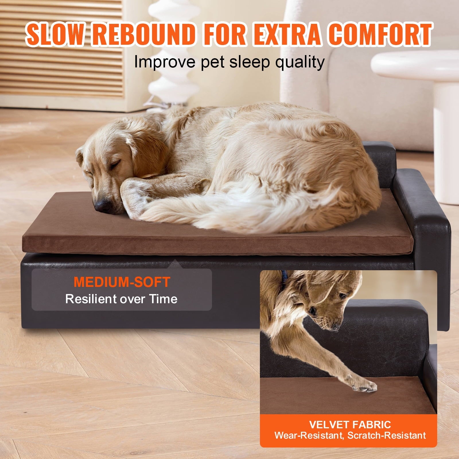 KFFKFF Pet Couch, Large Dog and Cat Soft Leather Lounge, Supports up to 110 lbs, Black