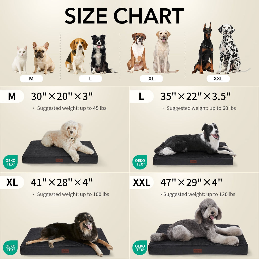 OhGeni 35in Orthopedic Waterproof & Machine Washable Dog Bed for Medium and Large Pets, Suitable for Crates, 25D Egg Crate Foam, Non-Slip Bottom & Removable Cover, Invisible Zipper(Black)