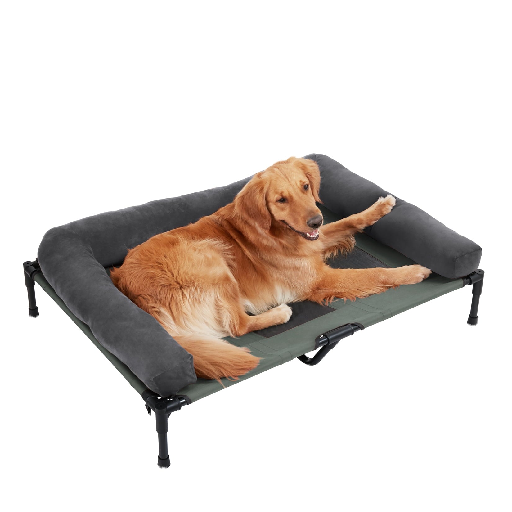 Bingopaw 4 in 1 Elevated Pet Dog Bed with Bolster, Gray, Extra Large, 43"L