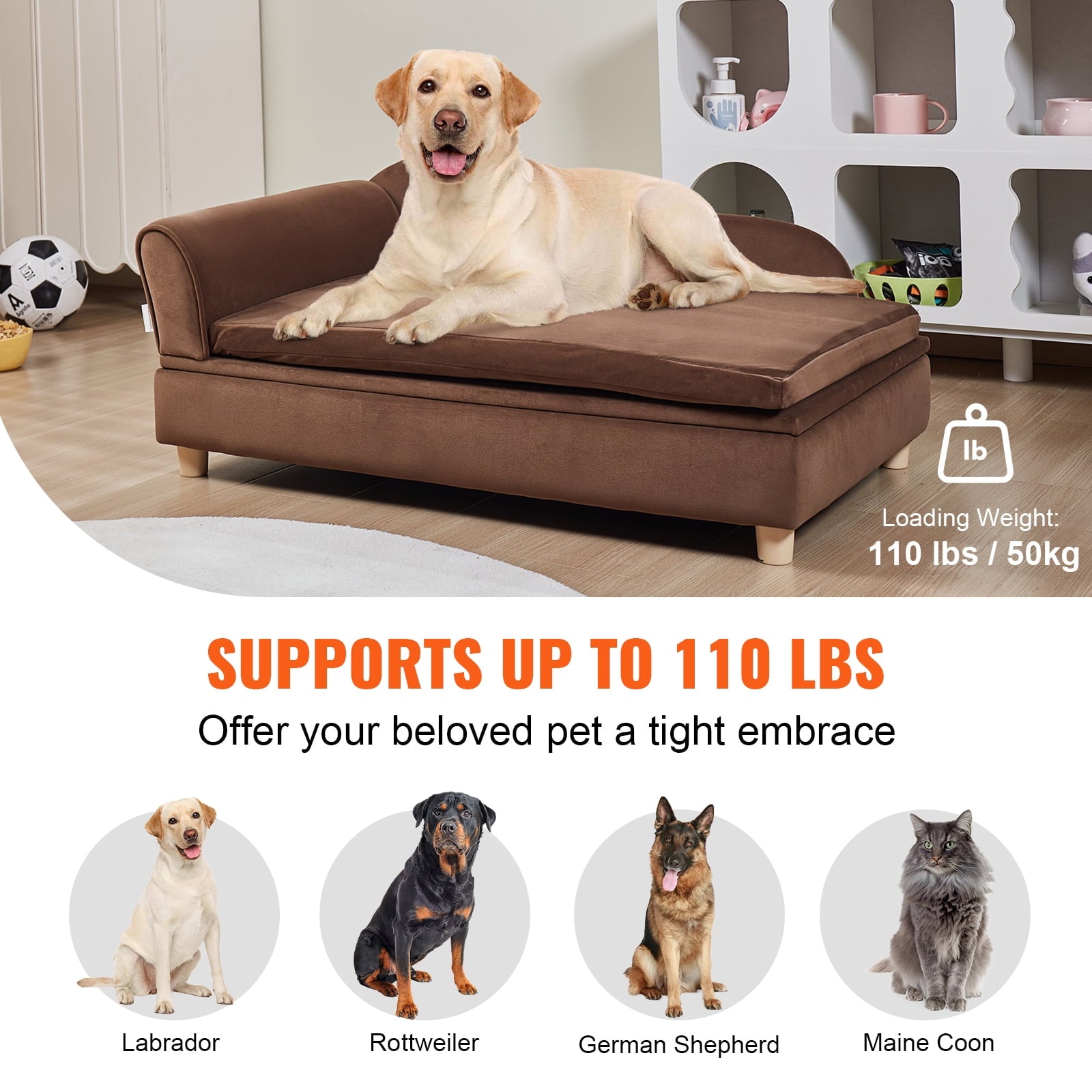 KFFKFF Pet Sofa Dog Couch for Large-Sized Dogs Dog Cat Sofa Bed 110 lbs Brown