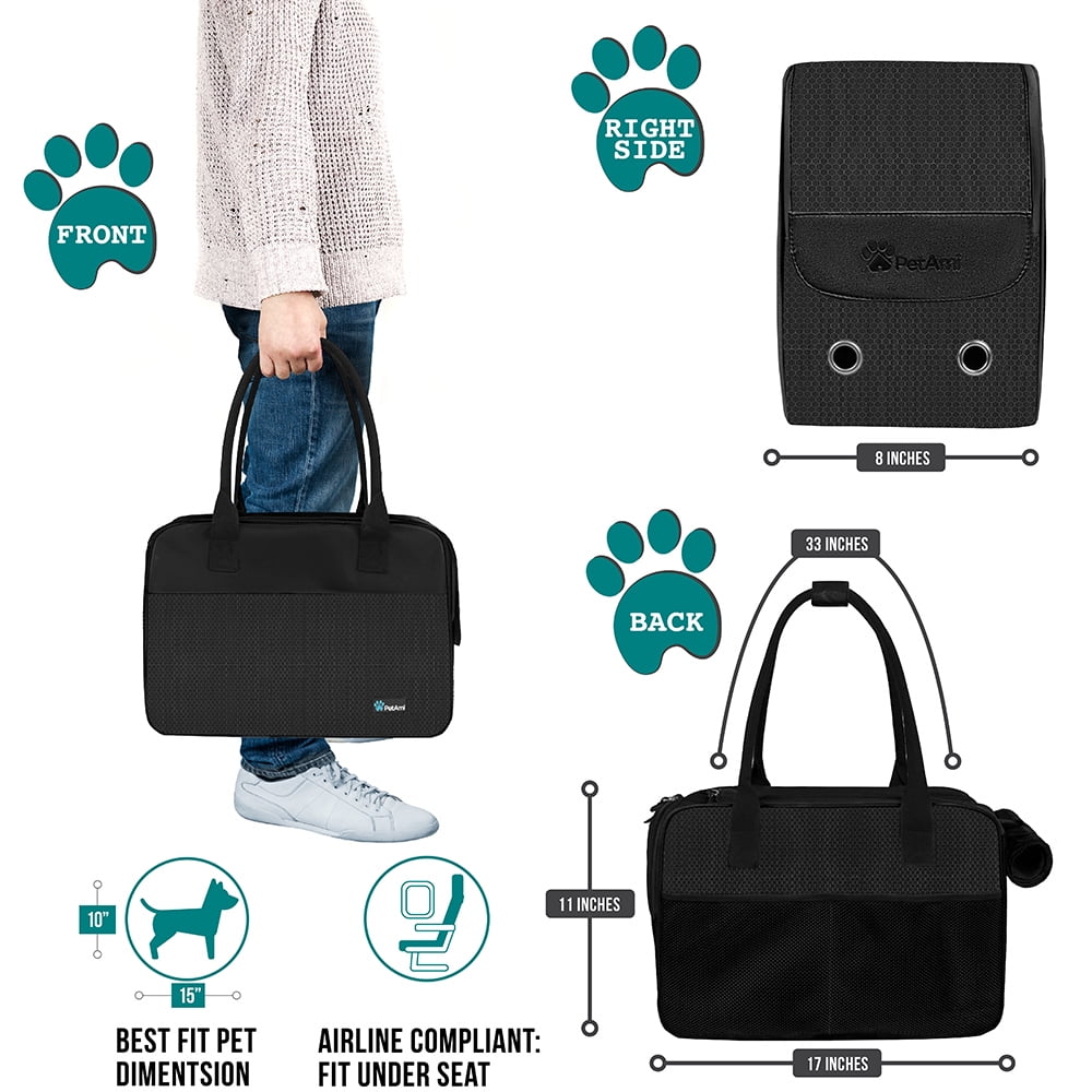 PetAmi Dog Purse Carrier for Small Dogs, Airline Approved Soft Sided Pet Carrier with Pockets, Ventilated Dog Carrying Bag Puppy Cat, Dog Travel Supplies Accessories Carry Tote Bag, Sherpa Bed, Black