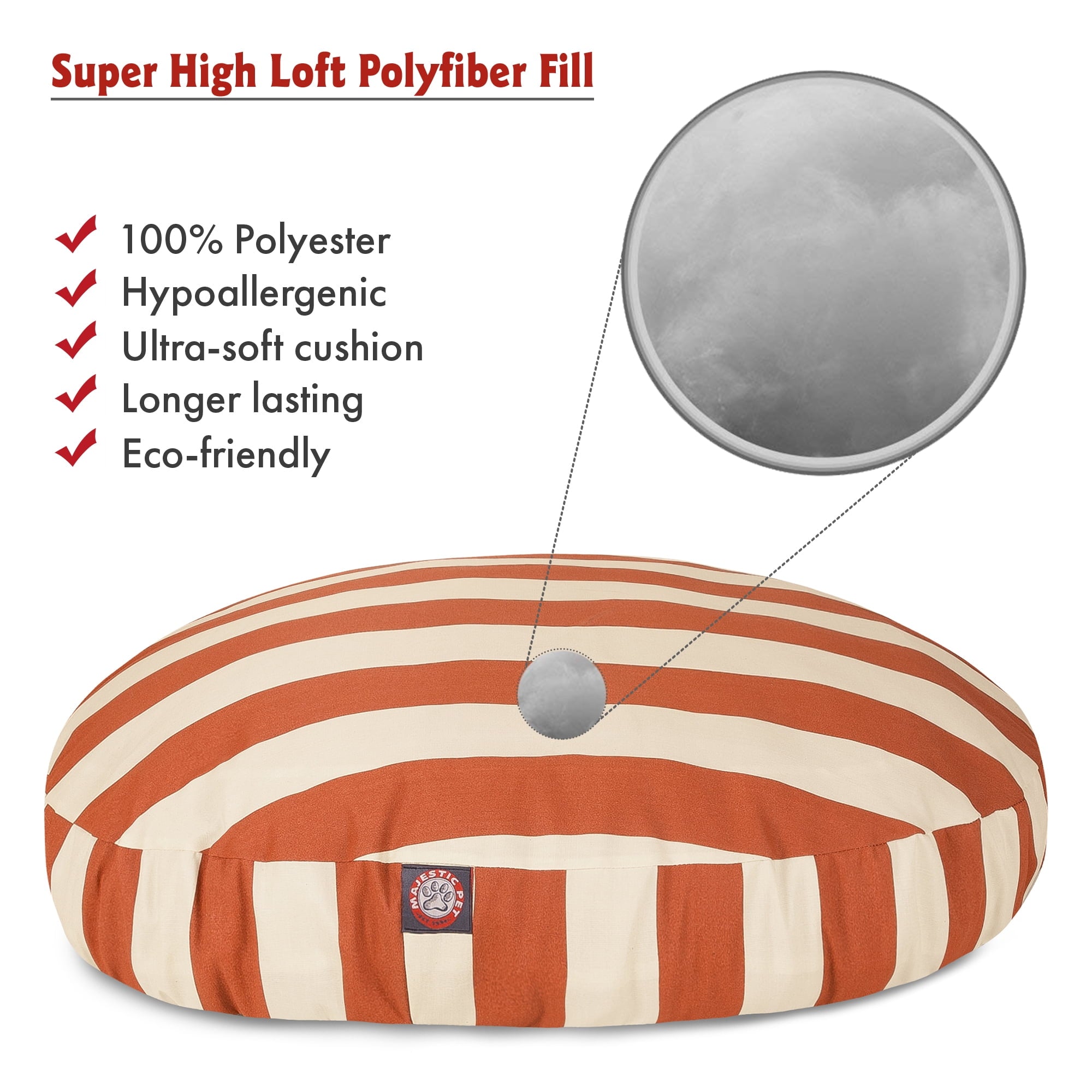 Majestic Pet | Vertical Stripe Round Pet Bed For Dogs, Removable Cover, Burnt Orange, Small