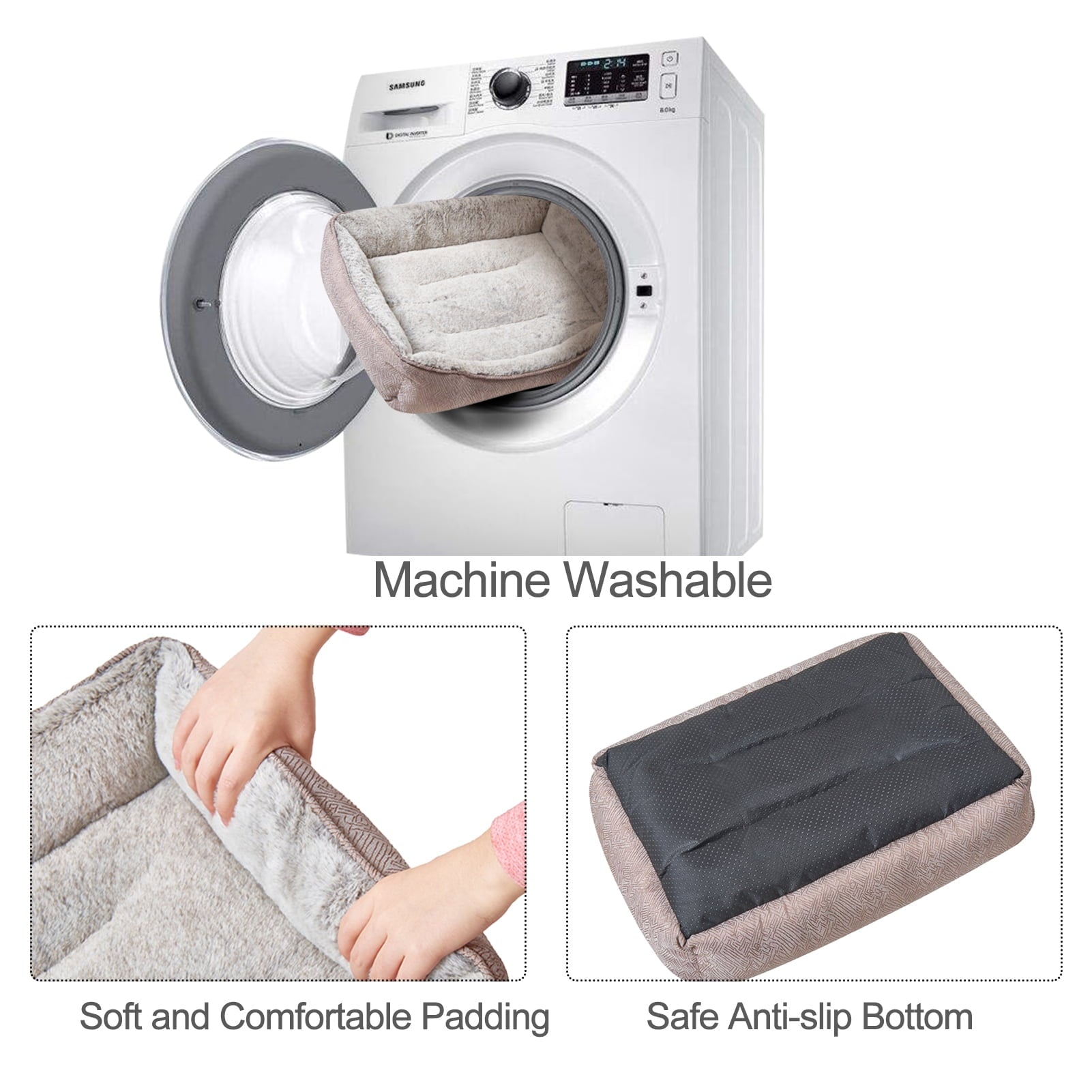 JOYELF Dog Bed Washable Calming Pet Bed, Anti Anxiety Cat Bed & Sofa, Cute Plush Pet Bed for Medium Dog and Cat - Medium Rectangle