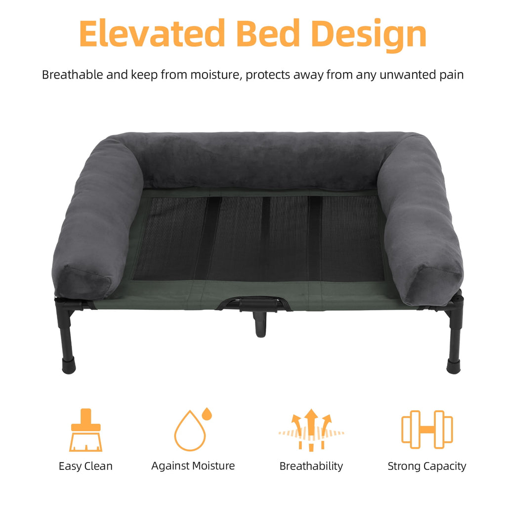Bingopaw 4 in 1 Elevated Pet Dog Bed with Bolster, Gray, Extra Large, 43"L