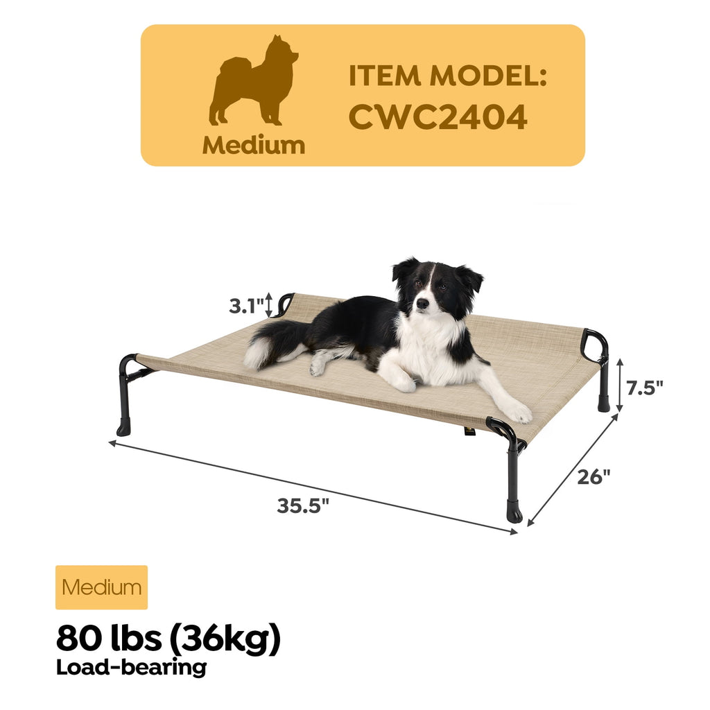 Veehoo Cooling Elevated Dog Bed with Guardrail, Teslin Mesh, Camping Dog Cot, Medium, Beige Coffee