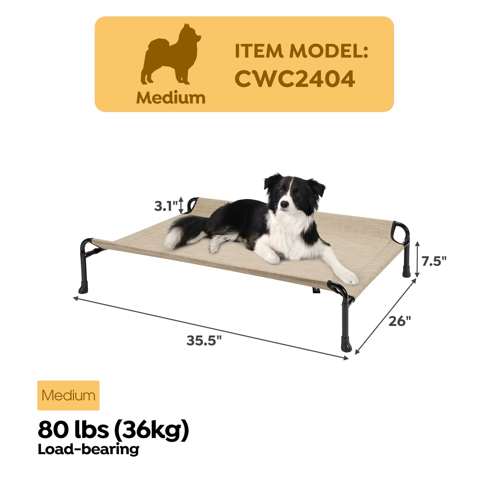 Veehoo Cooling Elevated Dog Bed with Guardrail, Teslin Mesh, Camping Dog Cot, Medium, Beige Coffee