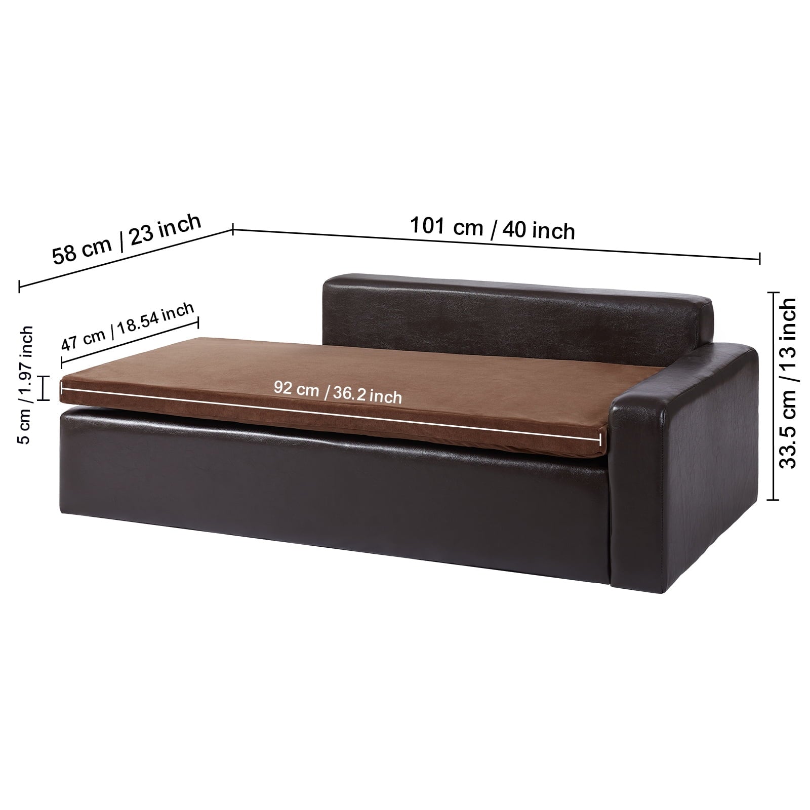 KFFKFF Pet Couch, Large Dog and Cat Soft Leather Lounge, Supports up to 110 lbs, Black